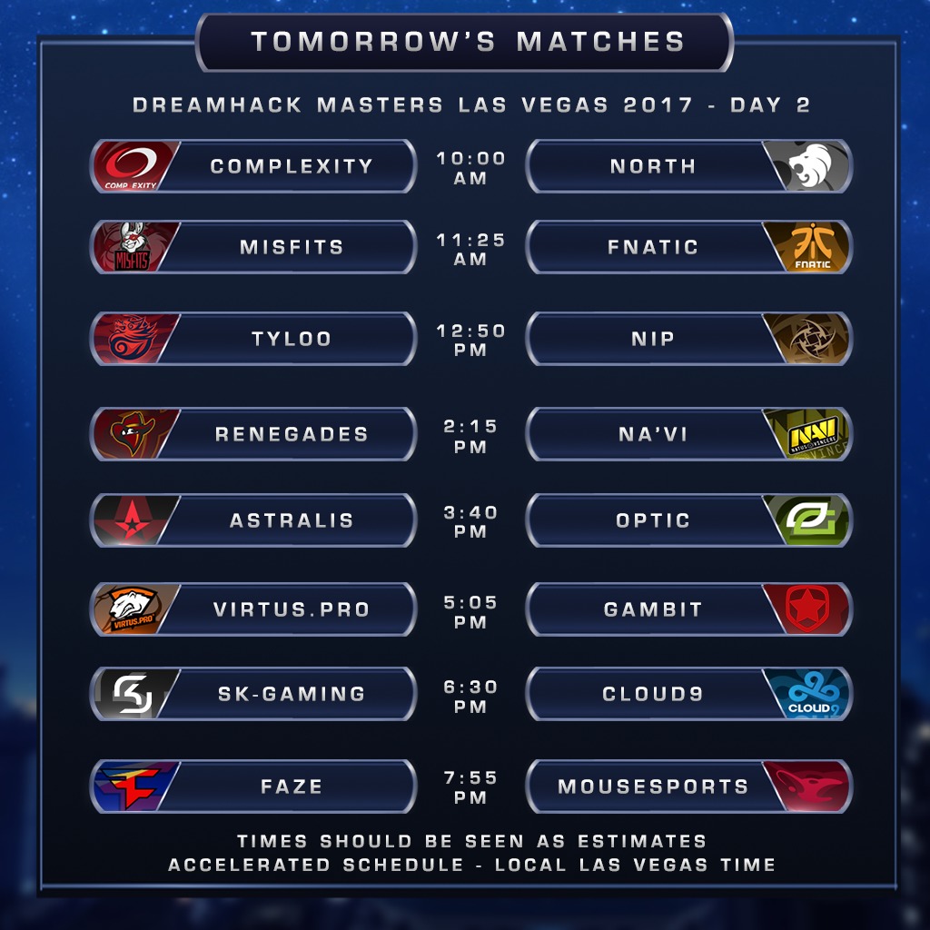 CS: GO - DreamHack Masters Las Vegas : début des hostilités - Planning des matchs