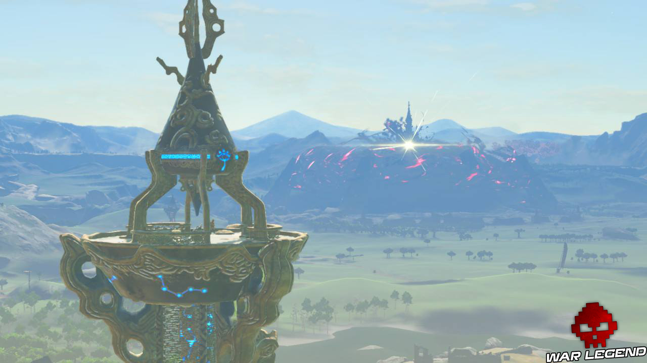 Soluce The Legend of Zelda: Breath of the Wild - Guidé par la tablette link en haut de la tour, château maléfique en fond