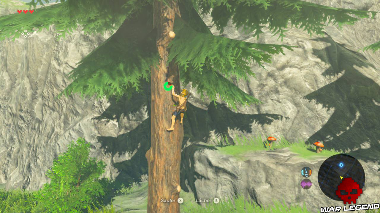 Soluce The Legend of Zelda: Breath of the Wild - Guidé par la tablette Link accroché à un arbre 