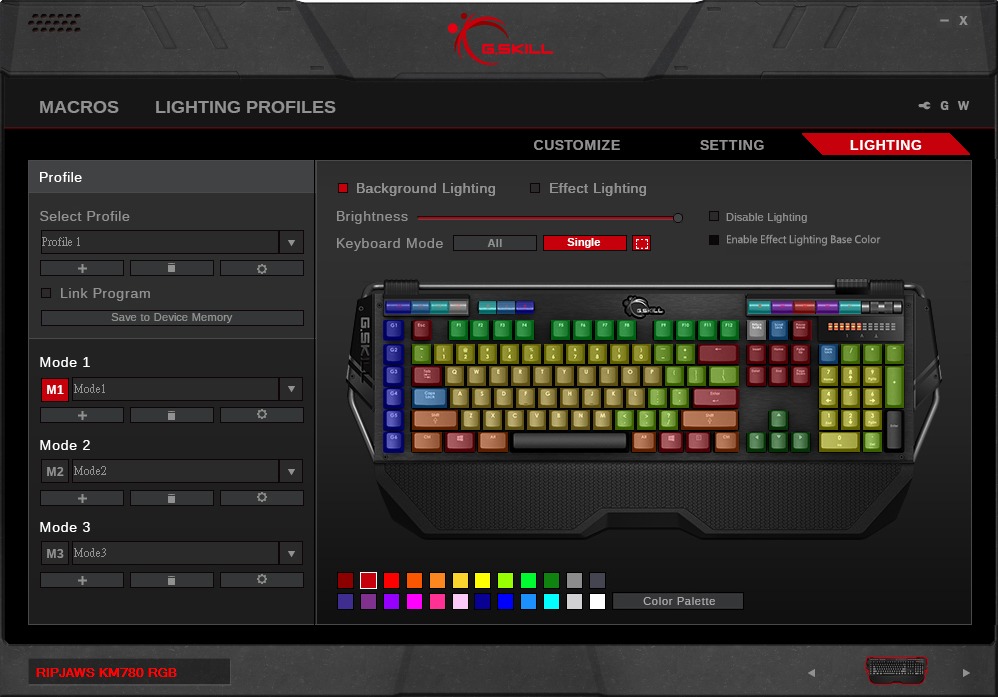 Test G.Skill Ripjaws KM780 RGB (Cherry MX Red) logiciel personnalisation éclairage