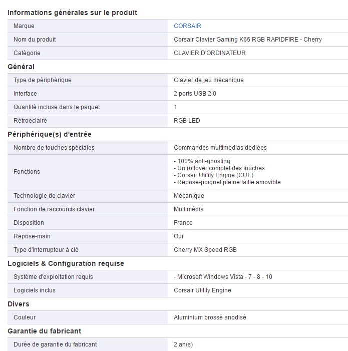 Bon Plan - Corsair Clavier Gaming K65 RGB RAPIDFIRE - info-produit-war-legend