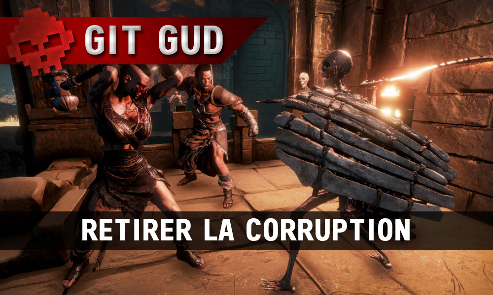 Conan Exiles - Retirer la corruption barbares face à un squelette