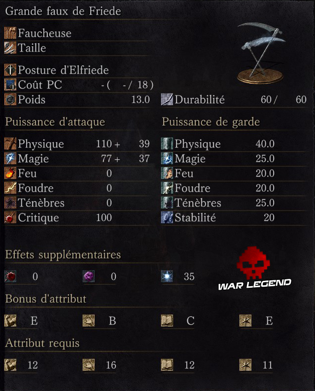 Dark Souls 3: Ashes of Ariandel - Toutes les armes grande faux de friede