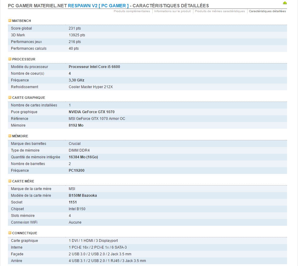Bon Plan - PC Gamer Respawn V2 caractéristiques techniques