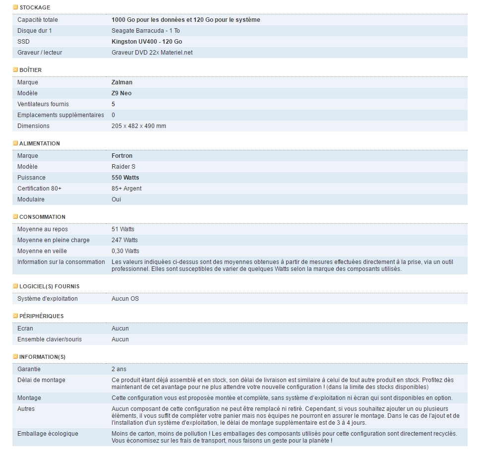 Bon Plan - PC Gamer Respawn V2 caractéristiques techniques