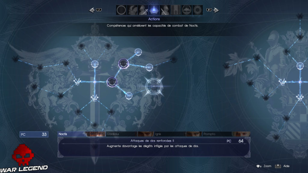 Test Final Fantasy XV arbre de compétences