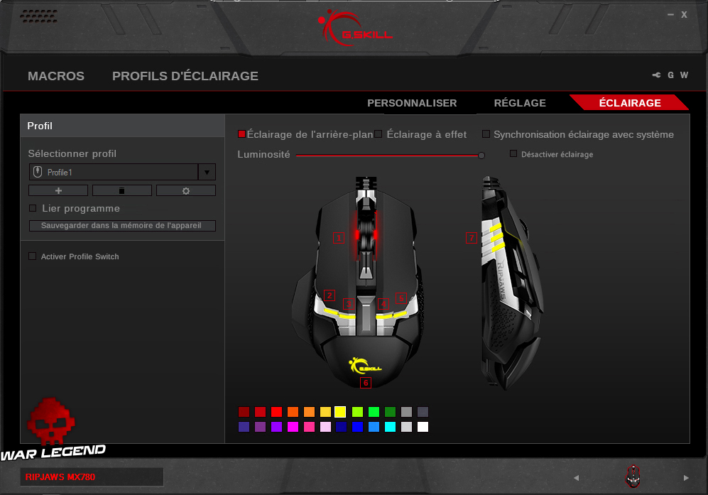 Test G.Skill Ripjaws MX780 RGB logiciel réglages leds