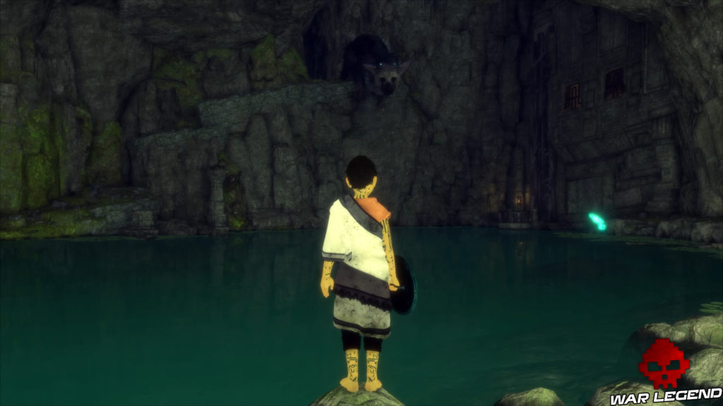 Test The Last Guardian l'enfant au bord de l'eau dans une grotte