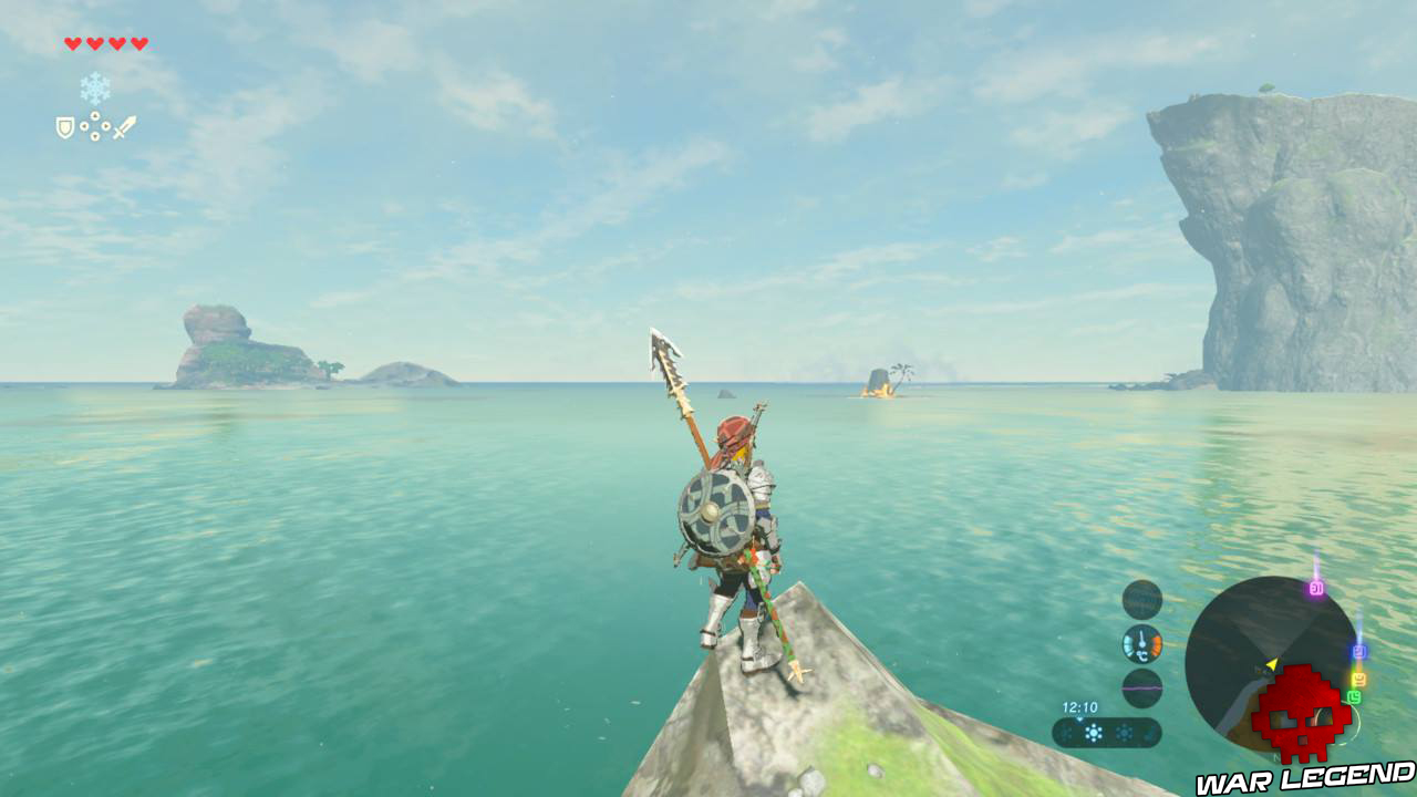 Soluce The Legend of Zelda: Breath of the Wild - L'héritage de Zelda Link sur rocher, sanctuaire au loin