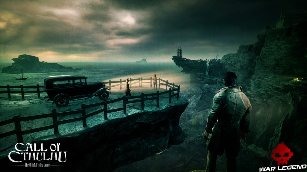 Call of Cthulhu - Des screenshots homme regardant une voiture phares allumés devant le bord de mer
