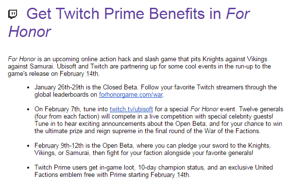 leak for honor twitch prime