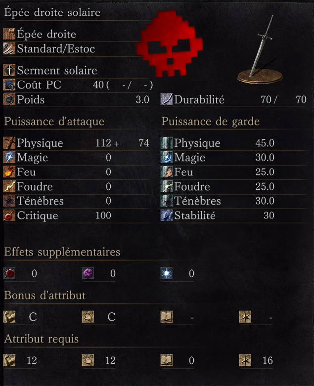 Épée droite solaire