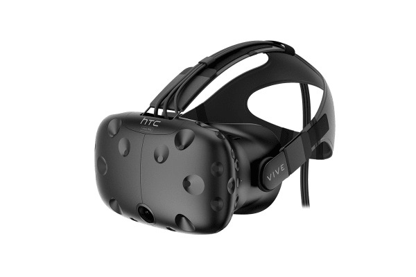 casque HTC Vive vu de face, légèrement sur le côté