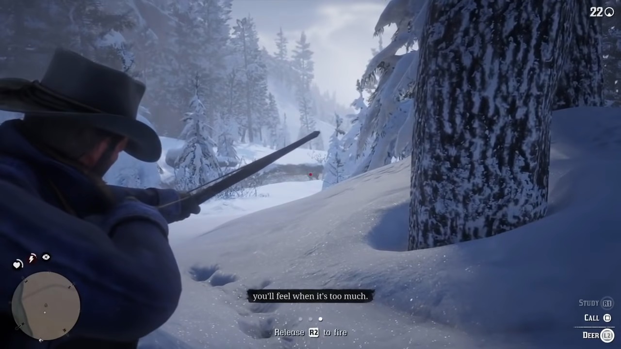 screenshot de la vidéo de gameplay sur la chasse de Red Dead Redemption 2
