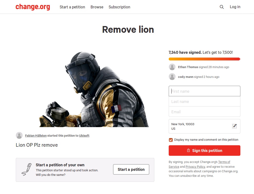Image Petition Lion Rainbow Six Siege