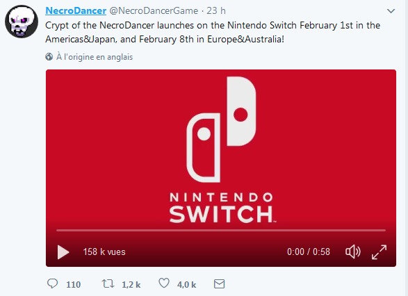 Annonce Crypt of The NecroDancer sort sur Switch en Europe