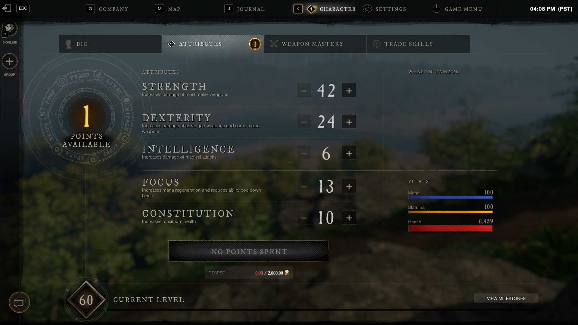 New World attribus personnages