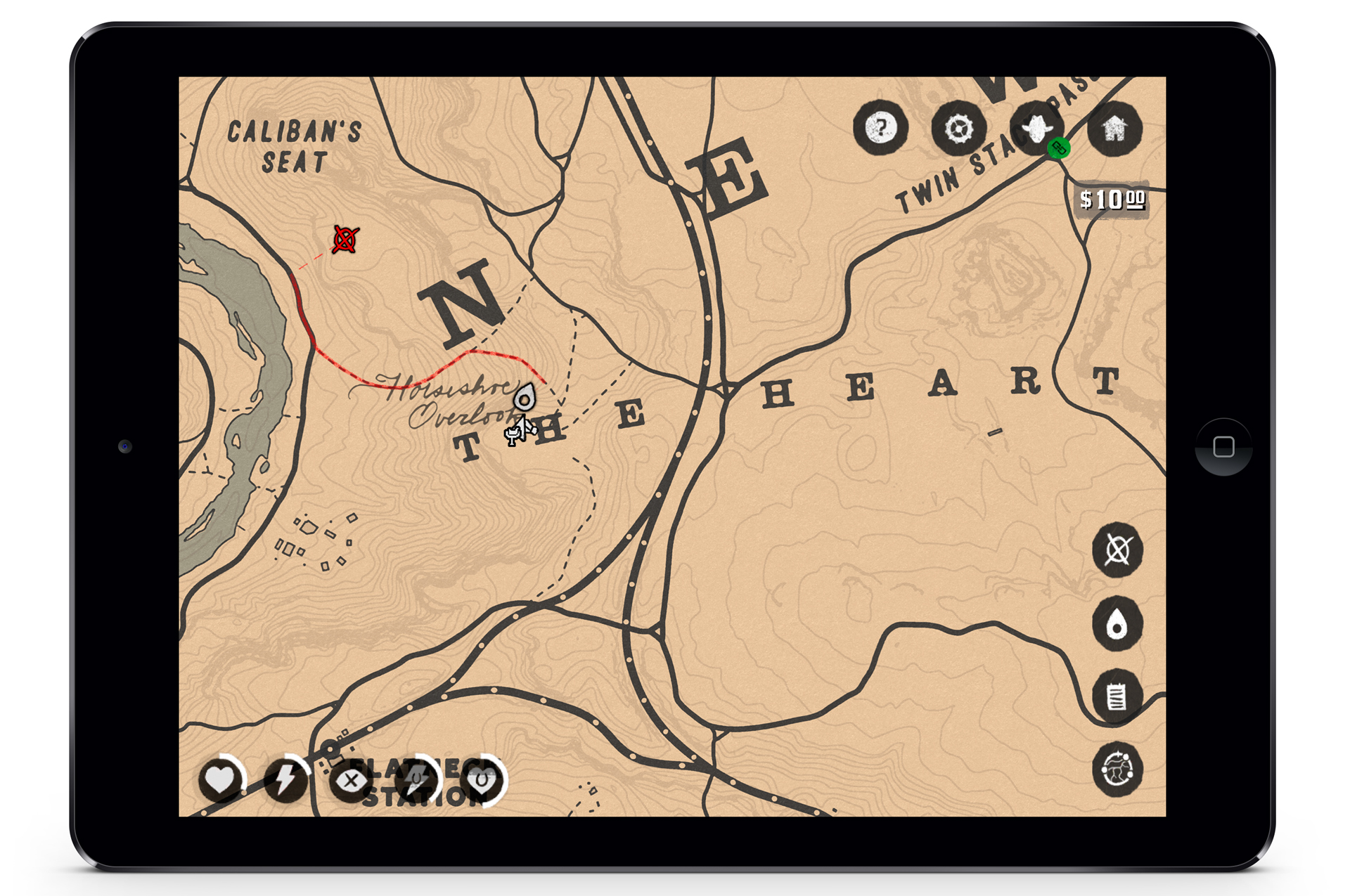 Carte de la région sur l'application mobile de Red Dead Redemption 2