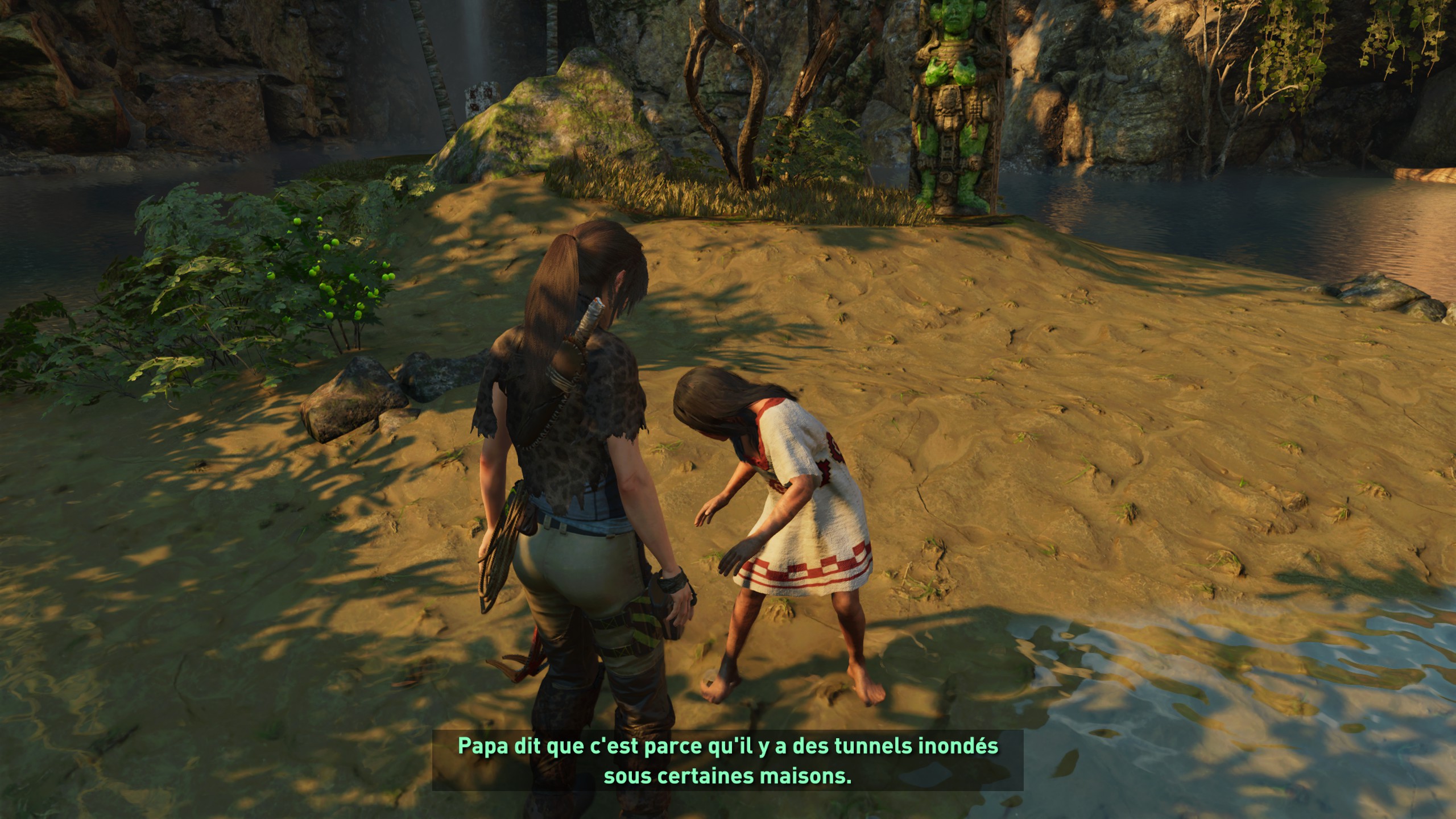  guide Shadow of the Tomb Raider Lara discute avec une enfant
