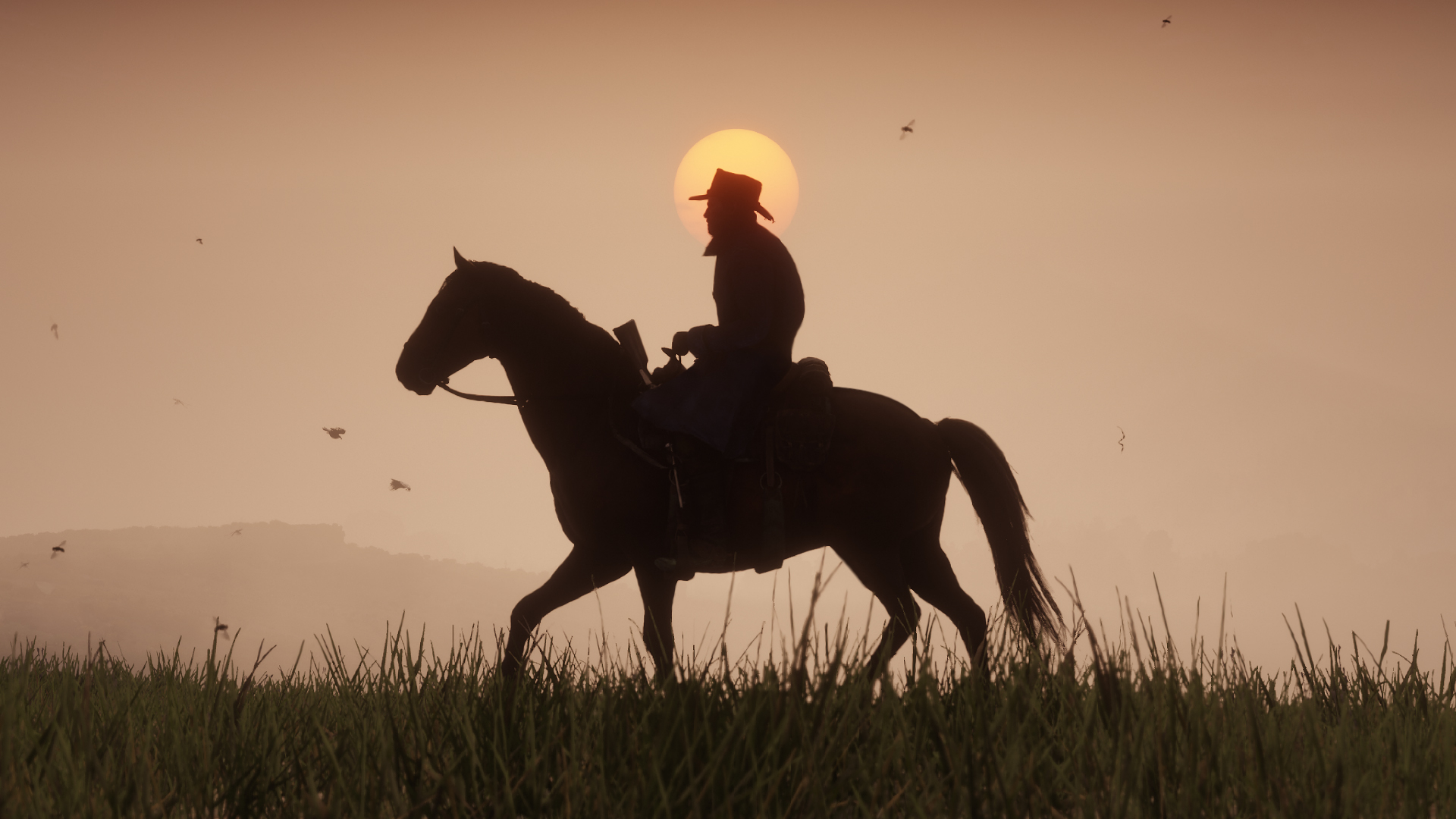 Red Dead Redemption 2 Cavalier dans le soleil couchant