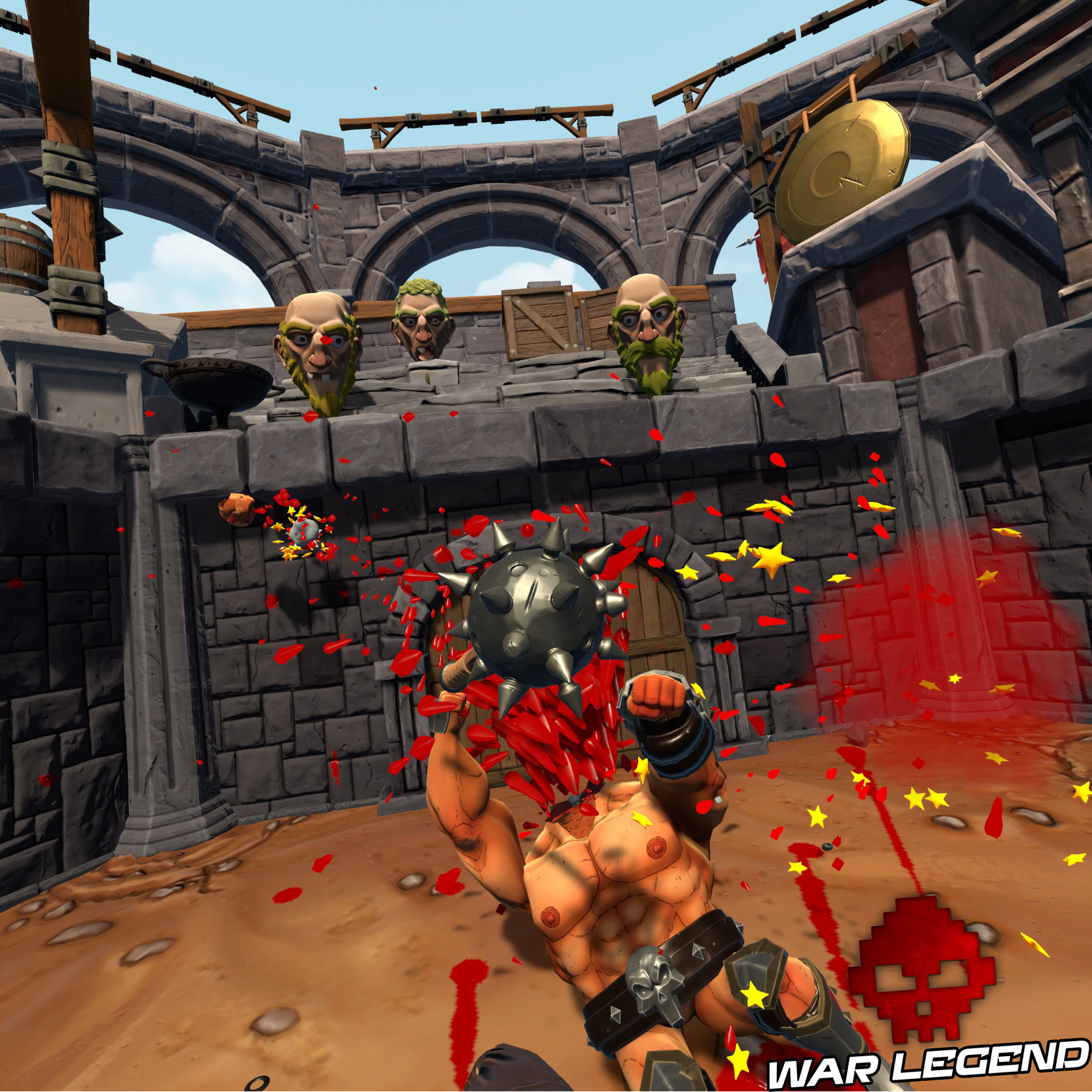 coup de fléau dans la tête d'un gladiateur