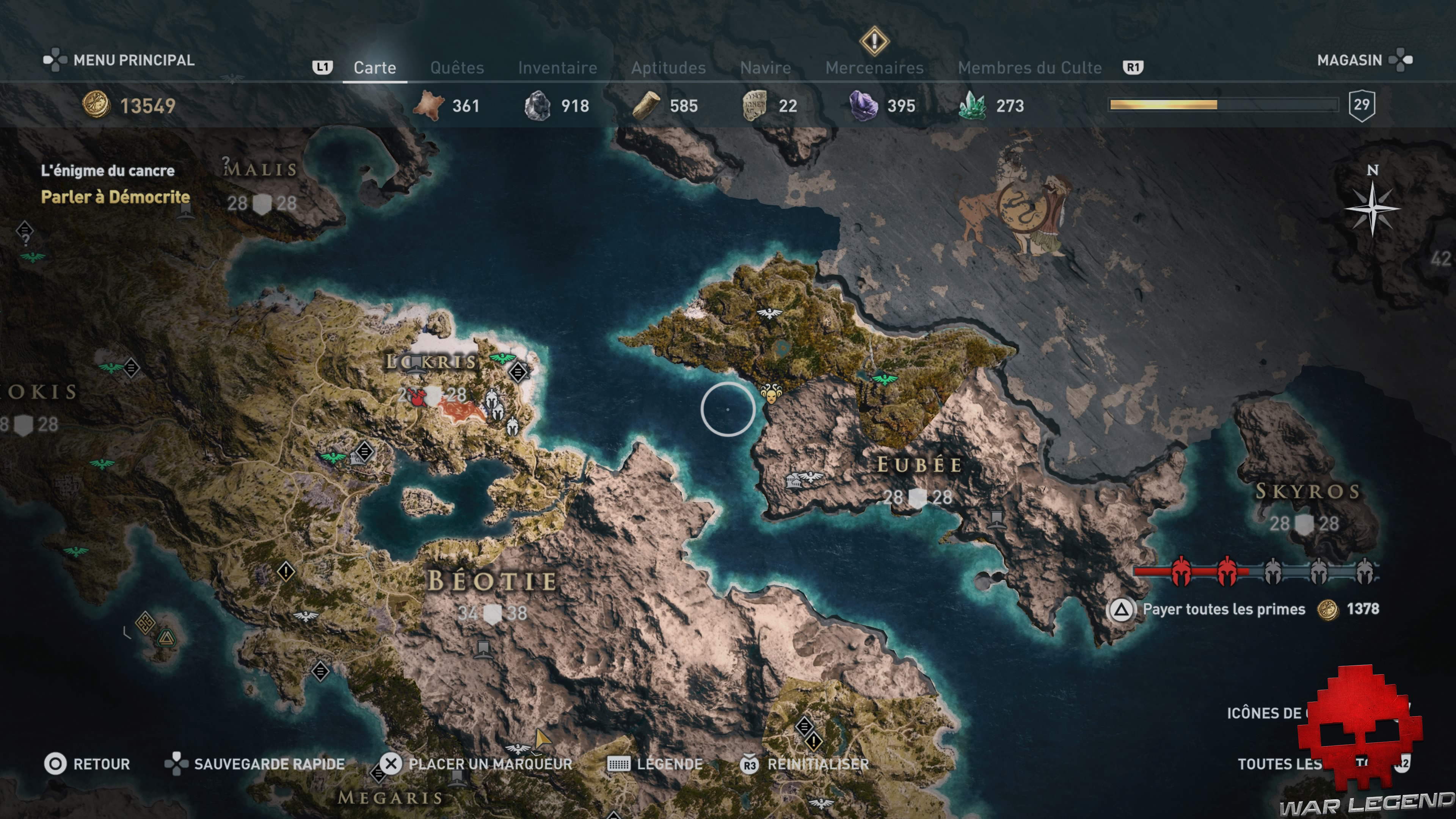 Guide adeptes culte de Kosmos assassin's creed Odyssey - Carte Eubée emplacement adepte Skylax le juste