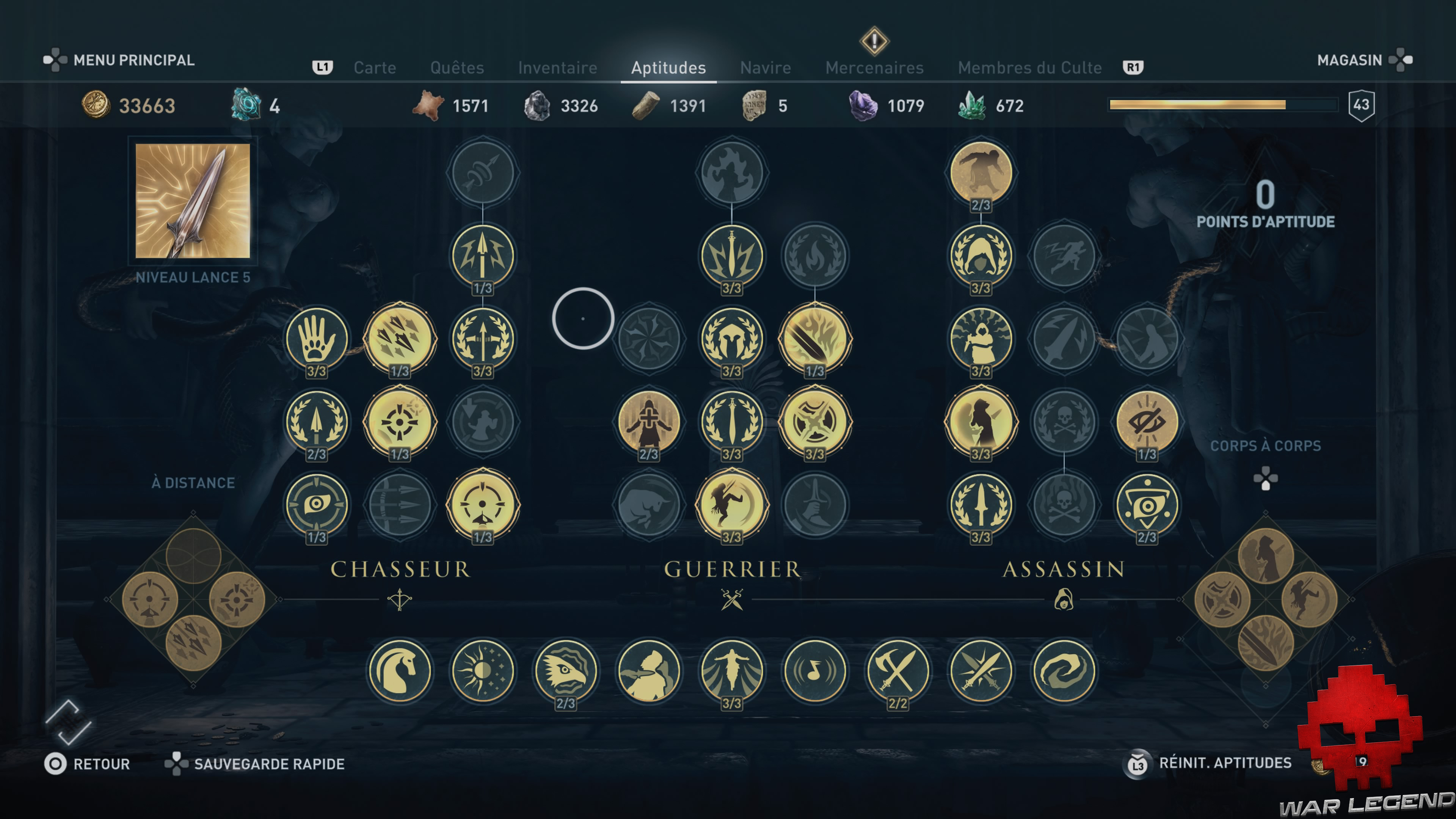 Test Assassin's Creed Odyssey - Fenêtre des aptitudes