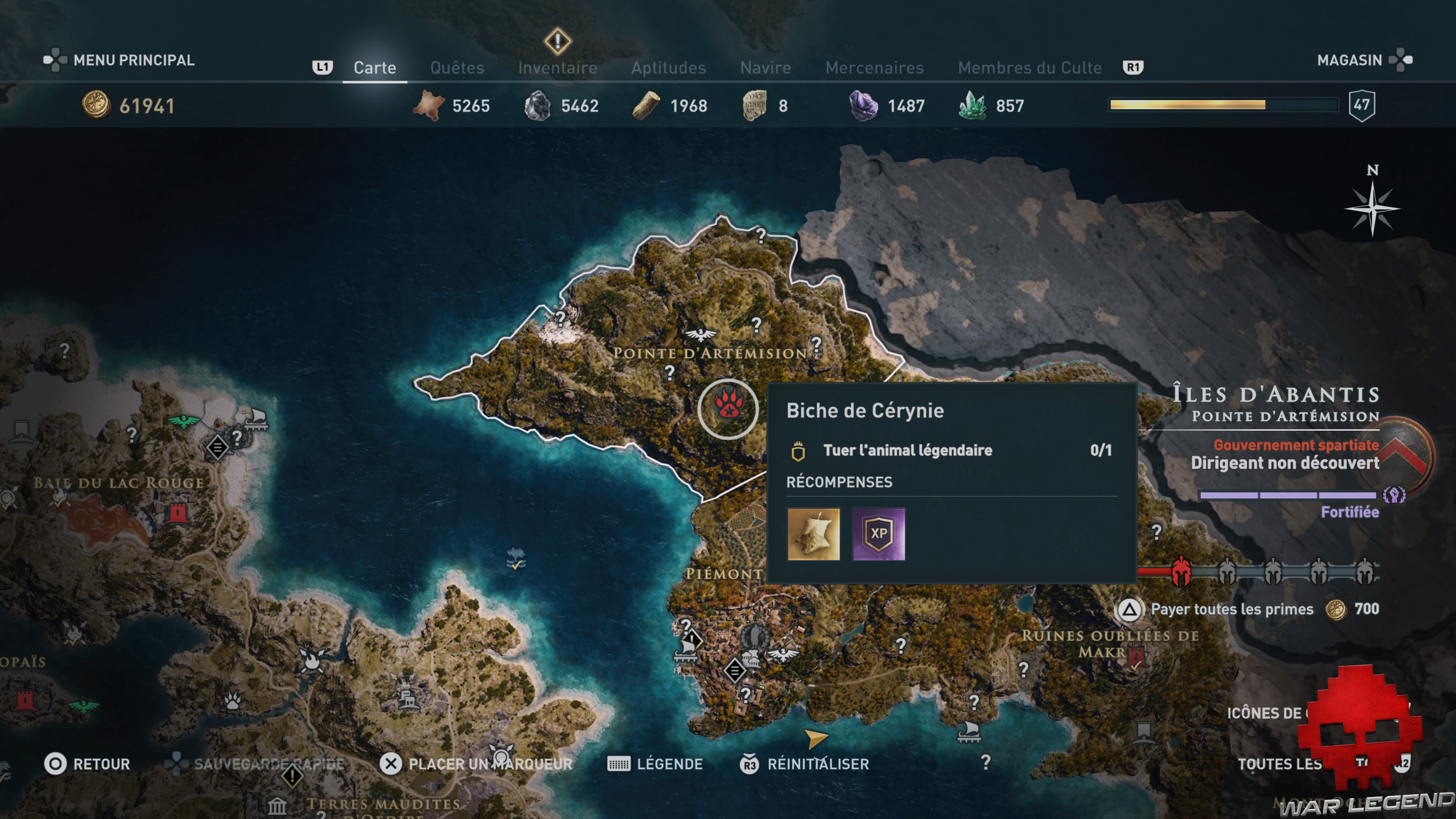 Guide bêtes mythiques assassin's creed odyssey biche de céreynie emplacement