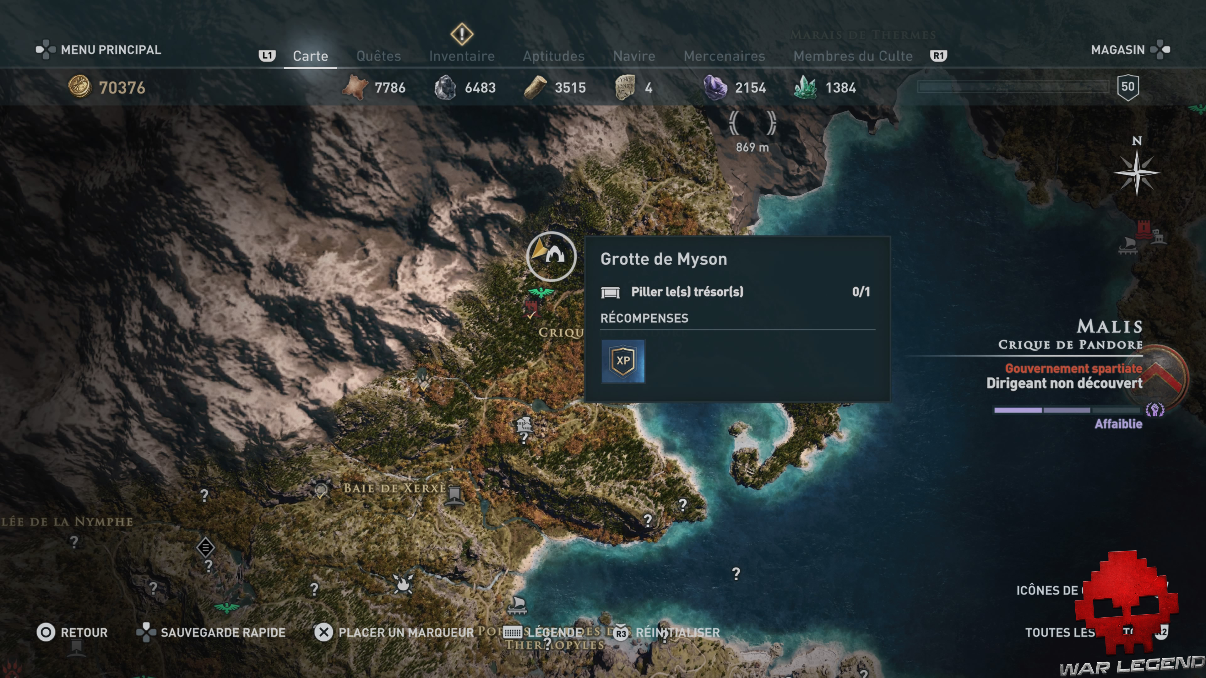 Guide licorne assassin's creed odyssey - Grotte de myson carte