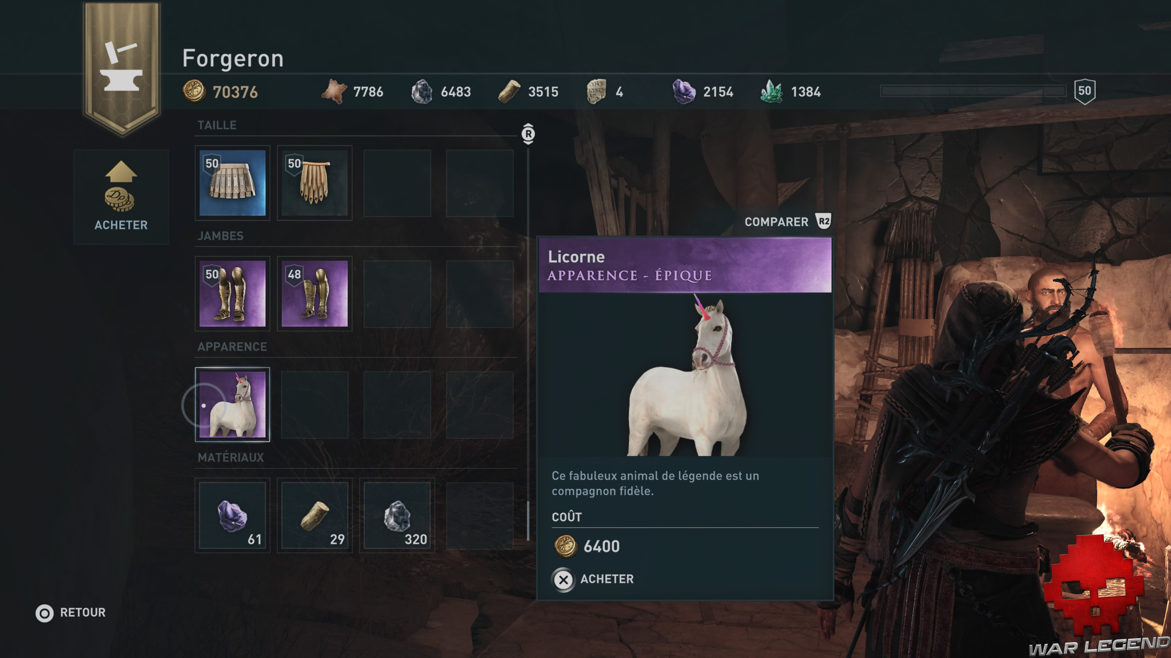 Guide licorne assassin's creed odyssey - inventaire du forgeron vendant la licorne