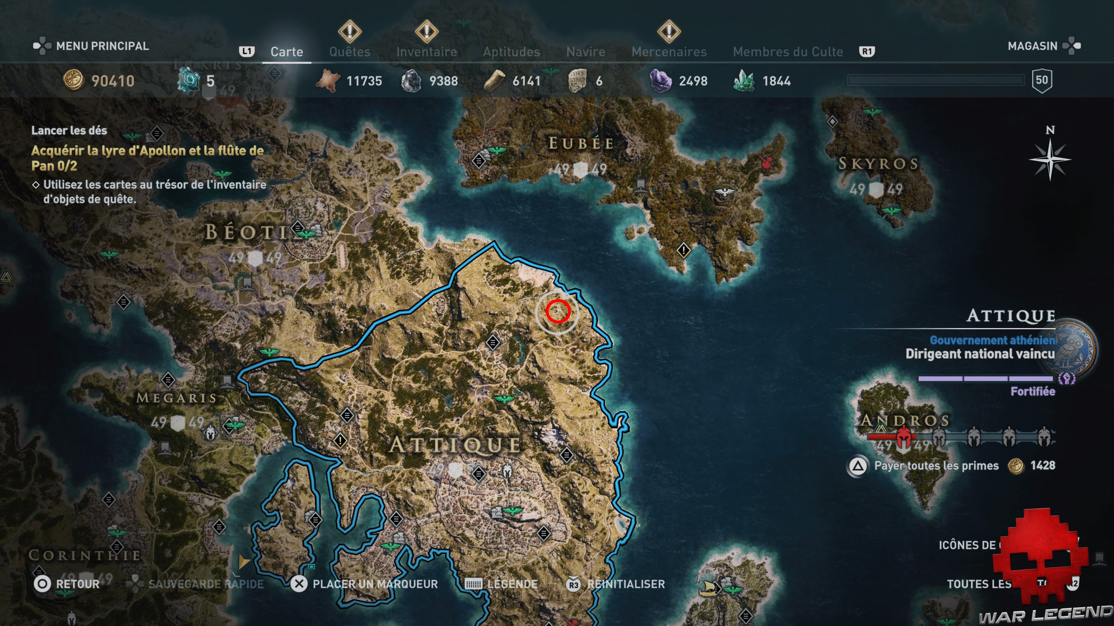 Guide assassin's creed odyssey emplacement grotte de pan plan global