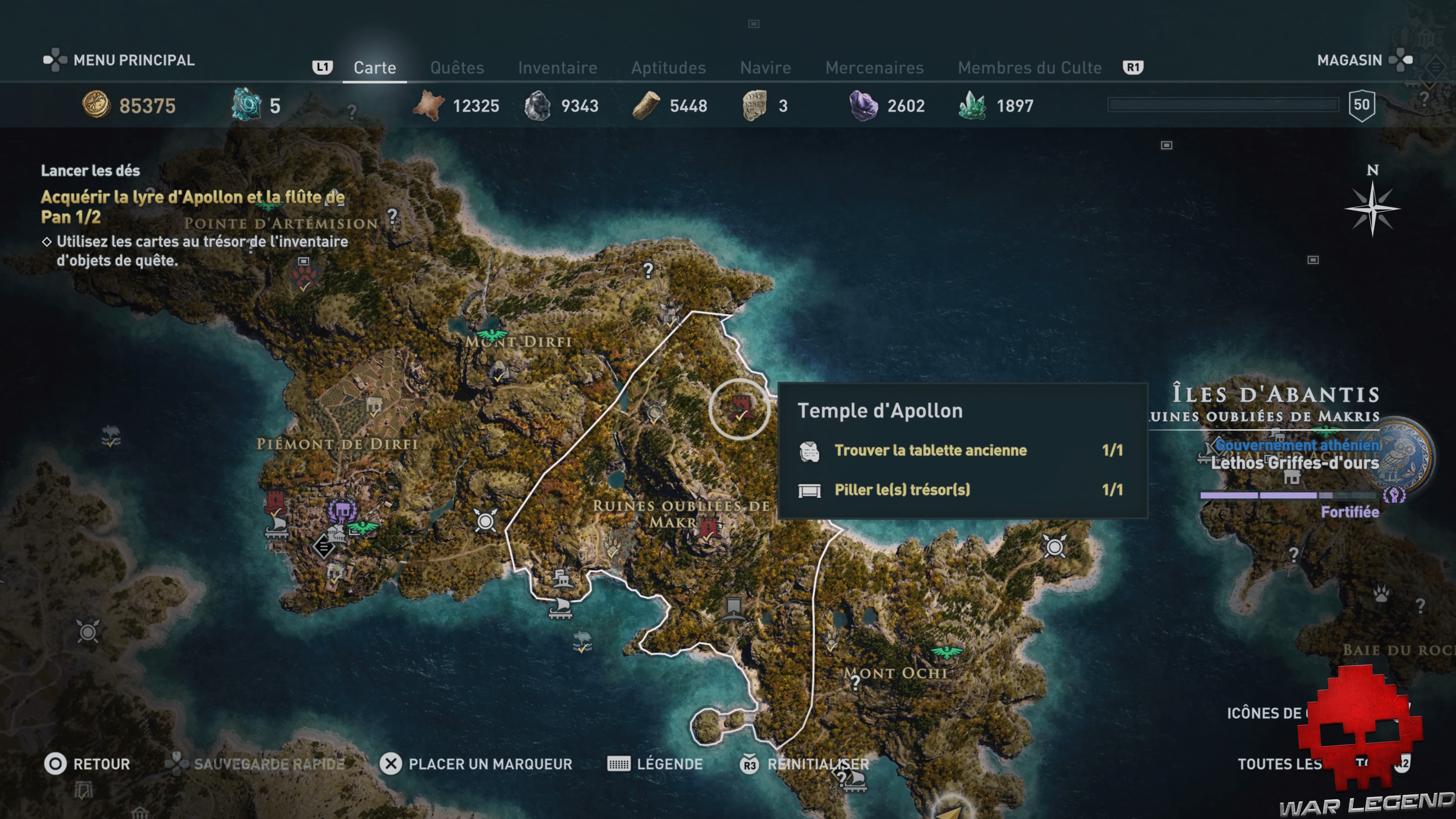 Guide assassin's creed odyssey emplacement lyre d'Apollon