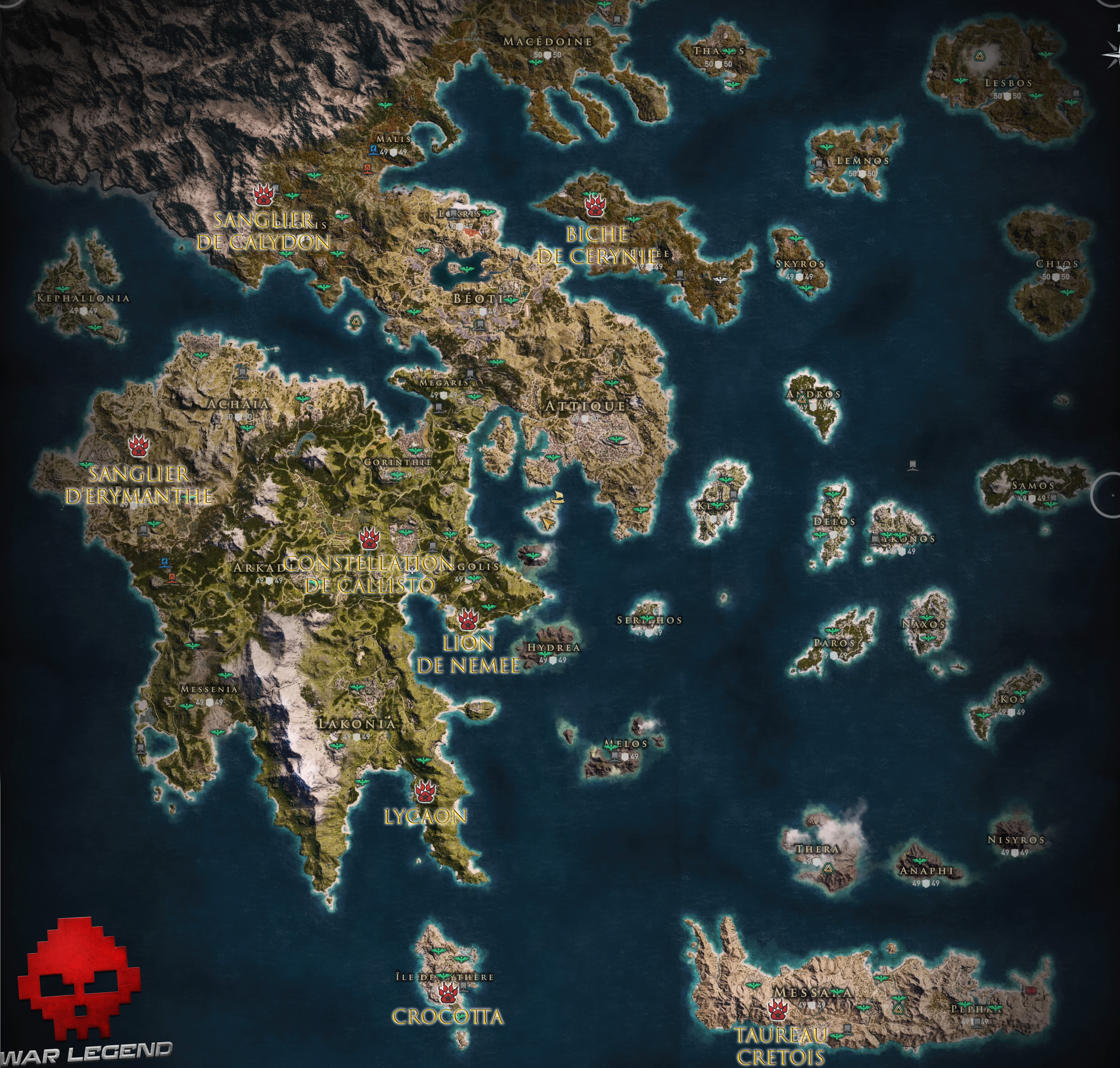 Carte AC Odyssey bêtes légendaires