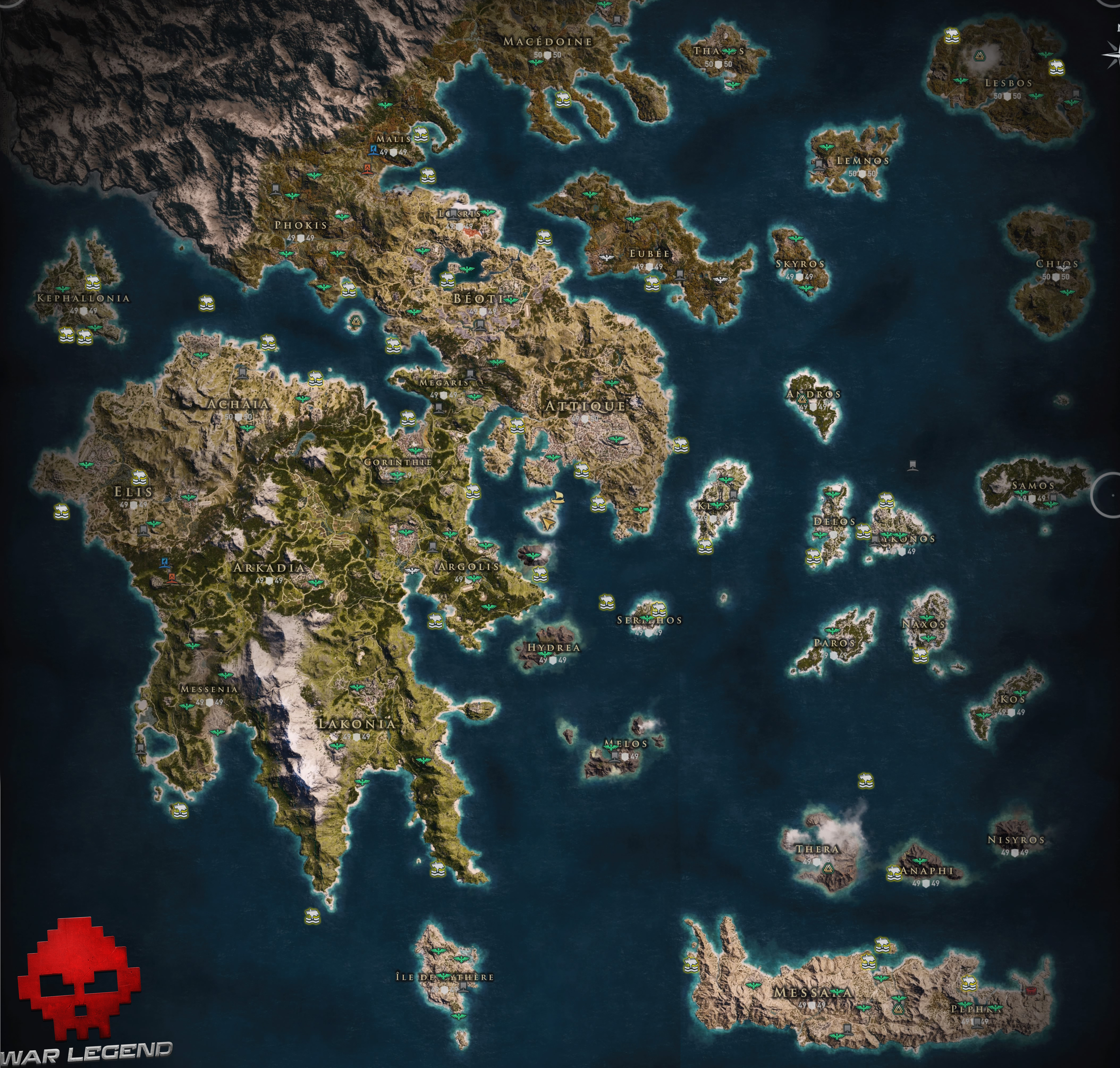 Carte AC Odyssey objectifs sous-marins