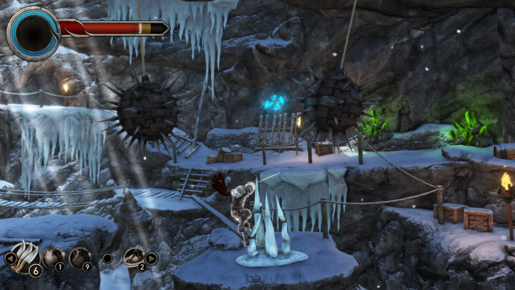 Le héros de Castle of Heart dans un paysage enneigé