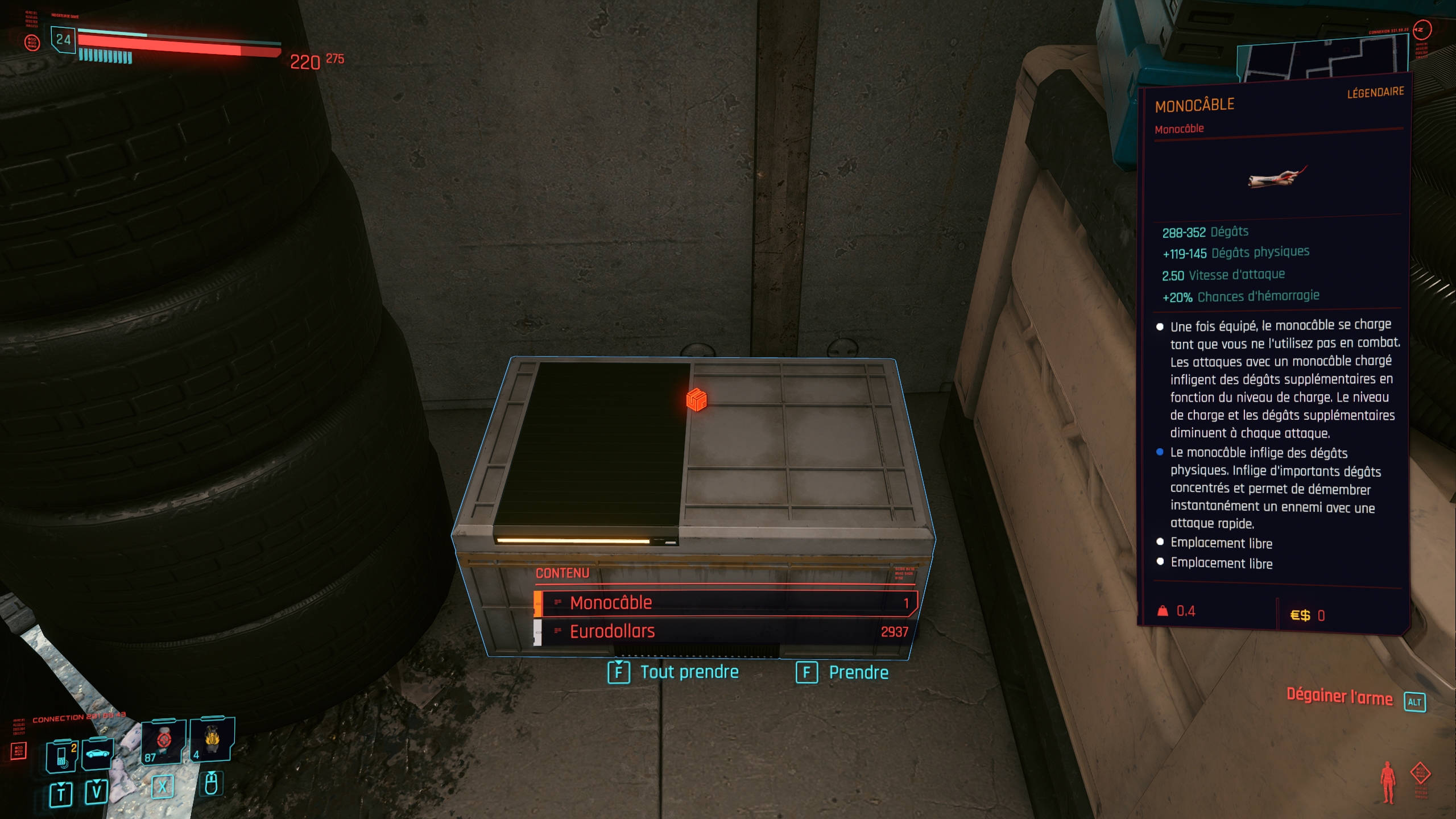 Cyberpunk2077 coffre monocable legendaire Cyberpunk2077 coffre monocable legendaire