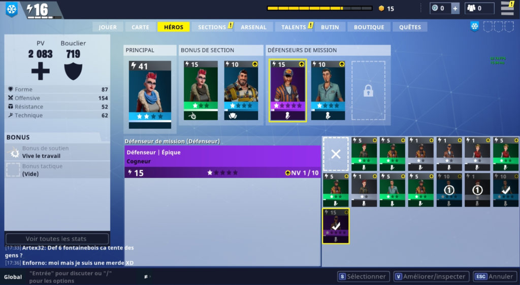 Guide fortnite - onglet héro défenseurs de mission