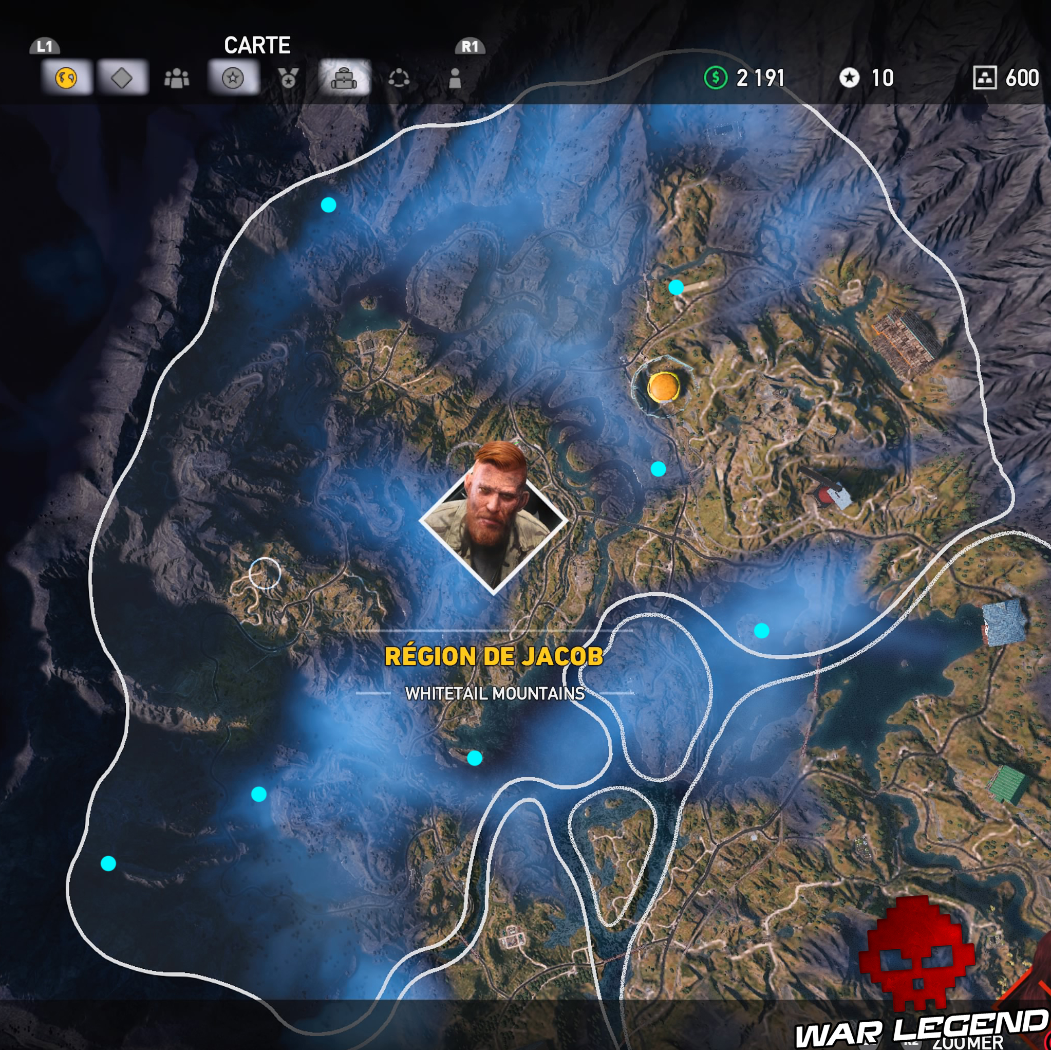 Guide Far Cry 5 - Les caches de survivaliste de la région de Jacob (Whitetail Mountains) carte