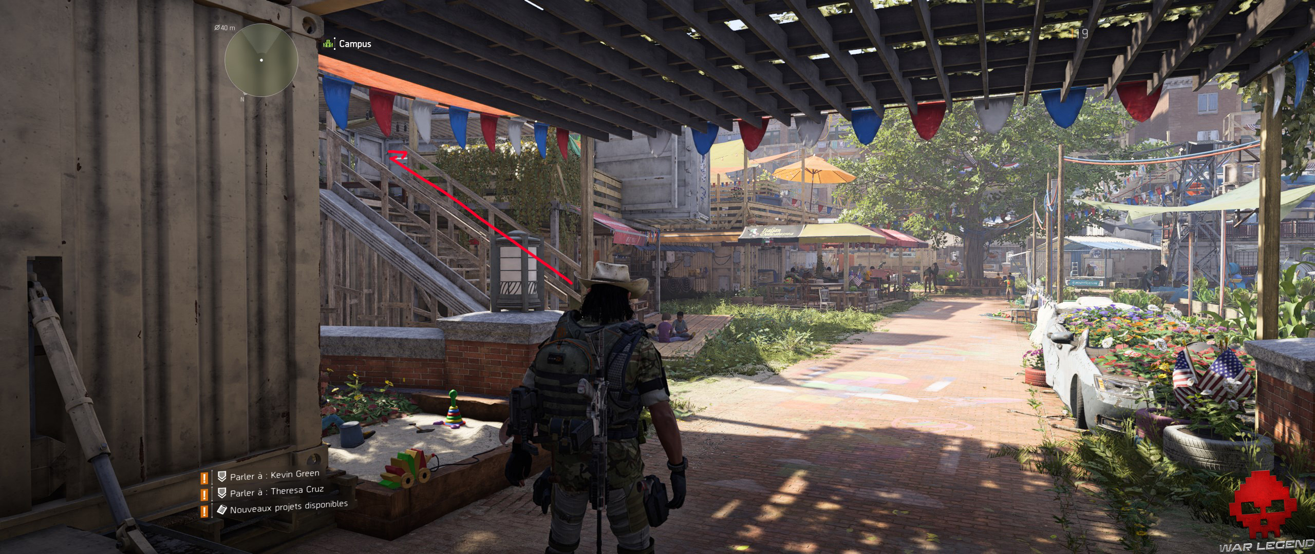 Guide The Division 2 trophées sac à dos escaliers campus