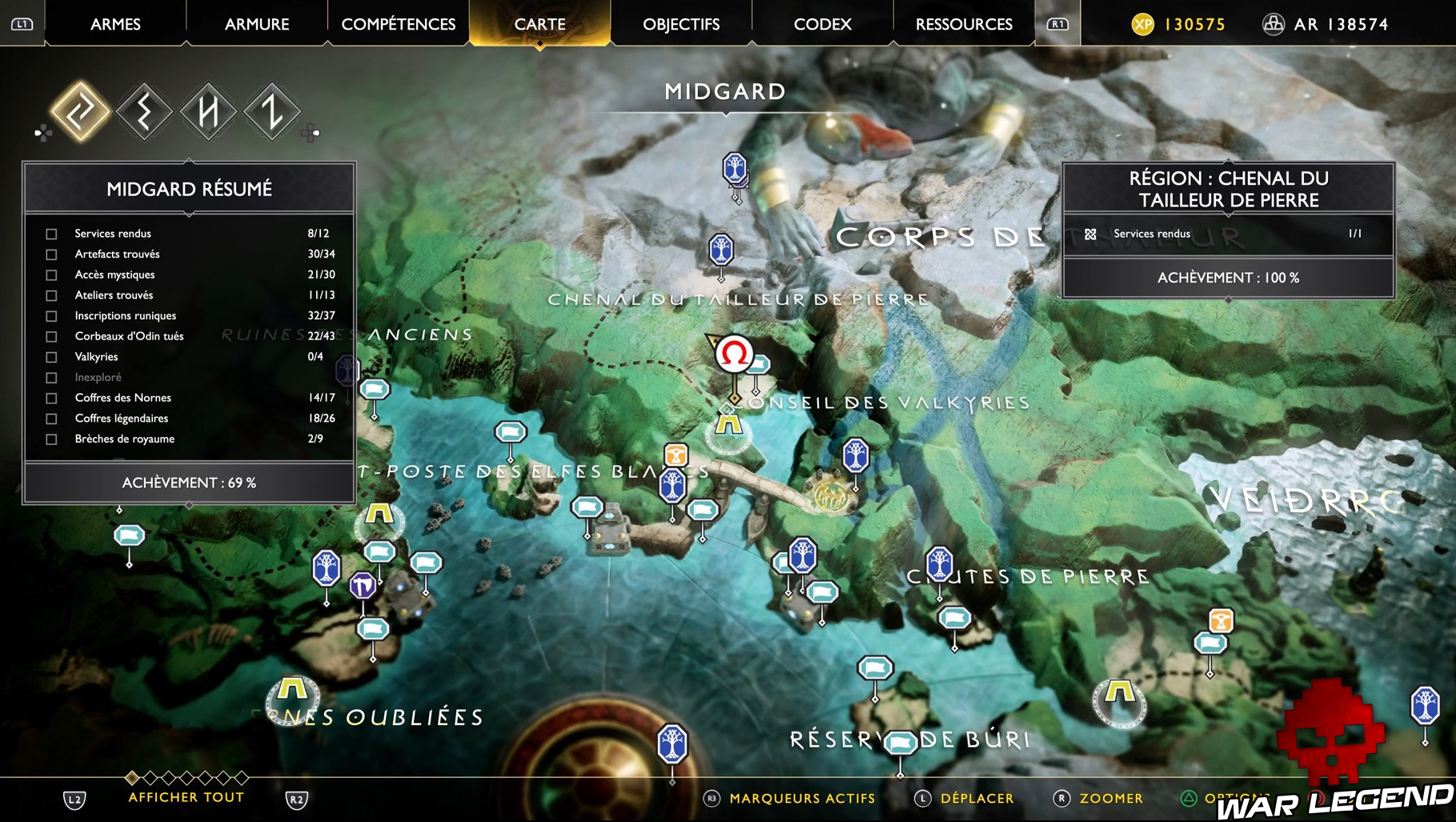 Guide collectibles god of war chenal du tailleur de pierre carte