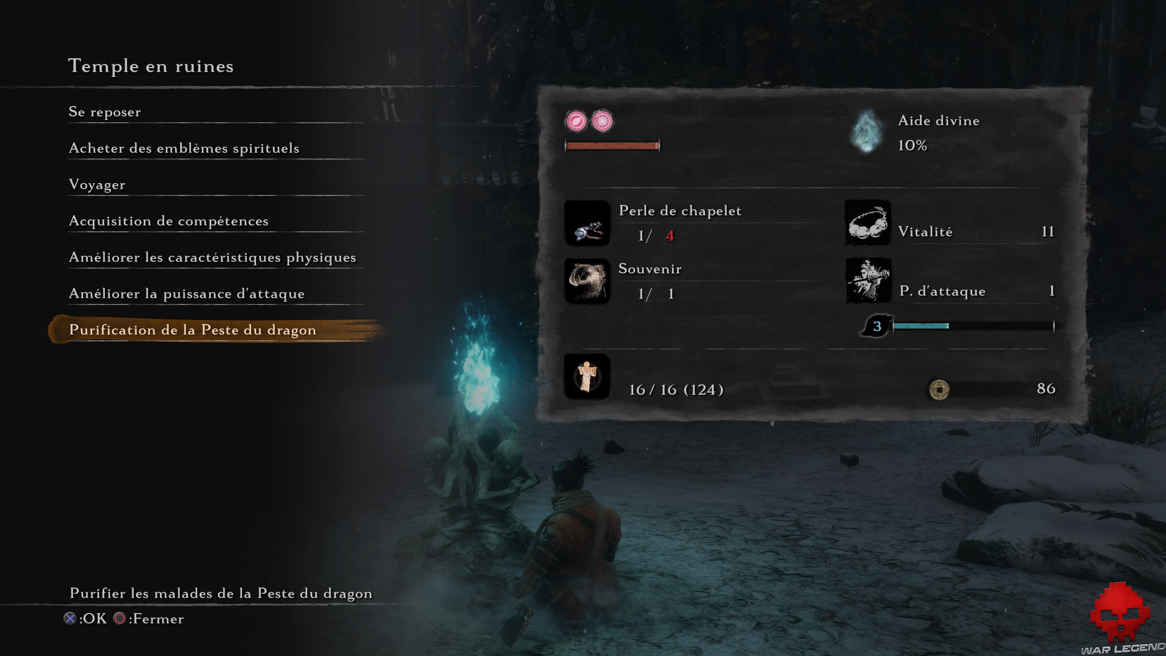 Guide sekiro guérir la peste du dragon menu