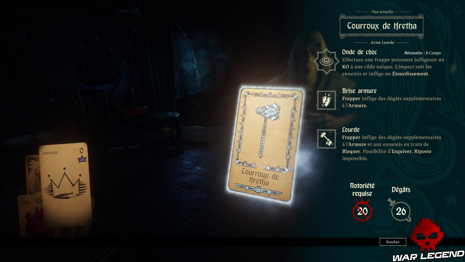 carte de marteau légendaire avec description à droite