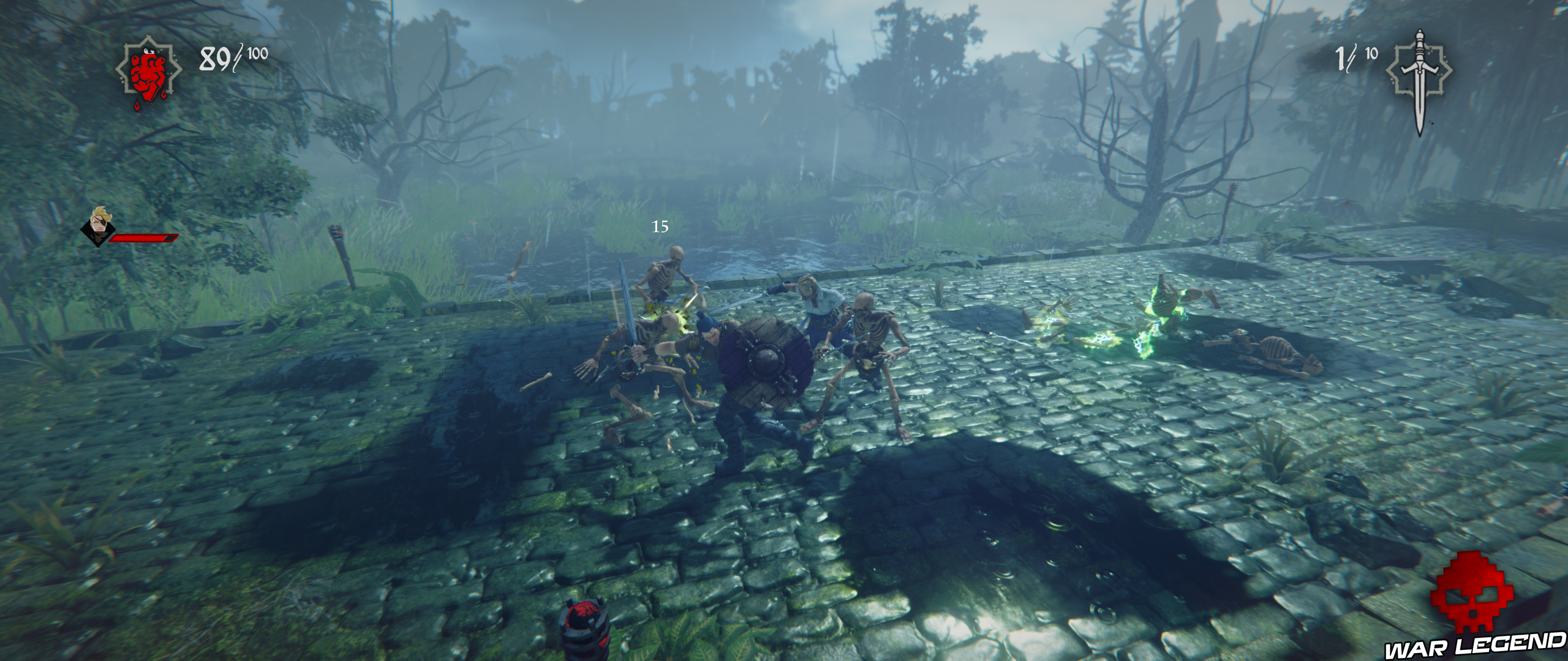 héros combattant des squelettes avec son alliée