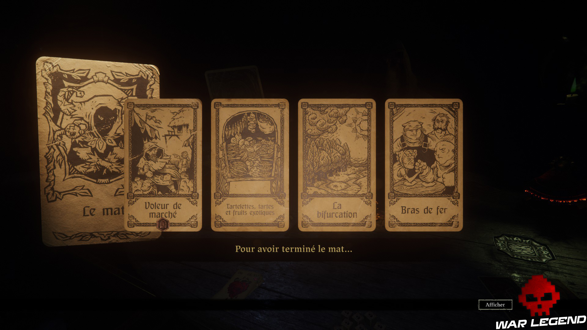 quatre cartes face visible et alignées