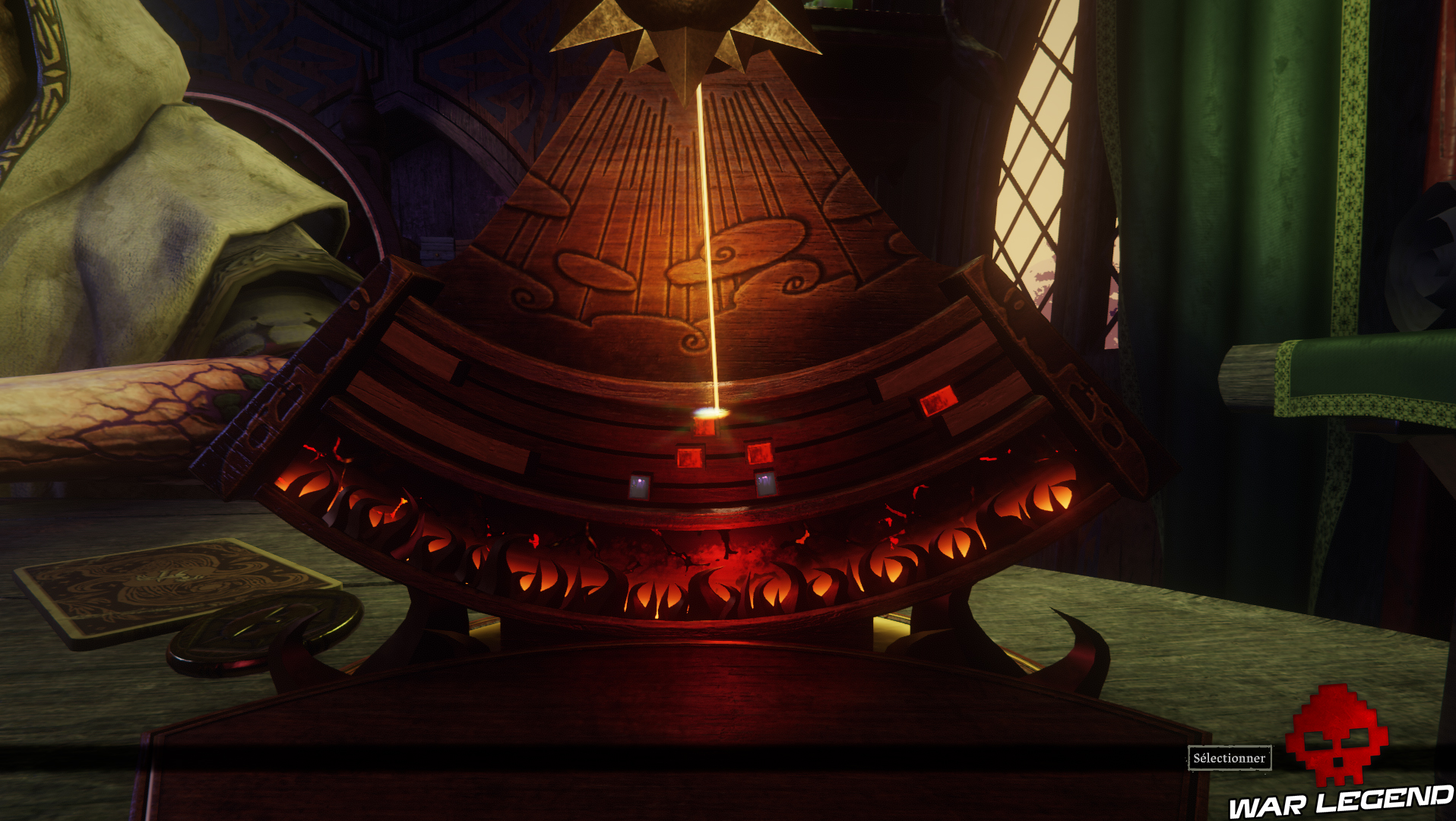 pendule avec rayon lumineux parcourant plusieurs rectangles rouges et gris