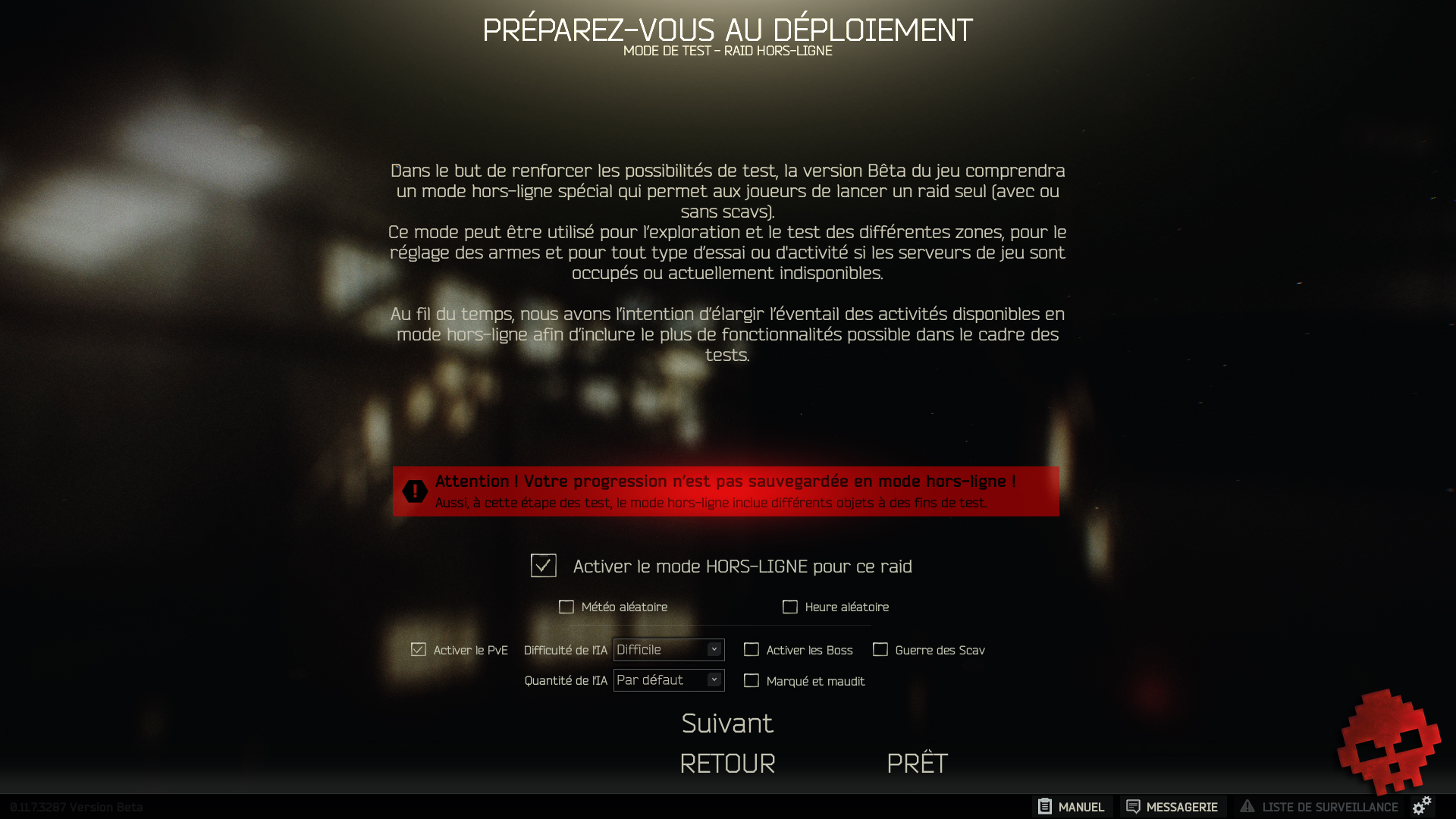 Lancement partie hors ligne