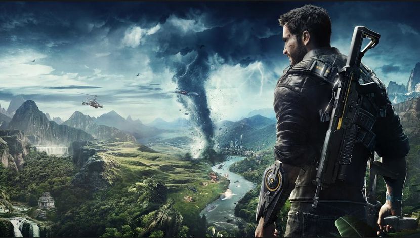 Just Cause 4 leak héros devant paysage orageux