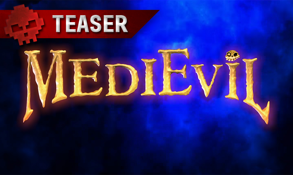 logo medievil, bandeau teaseur, fond bleu nuit