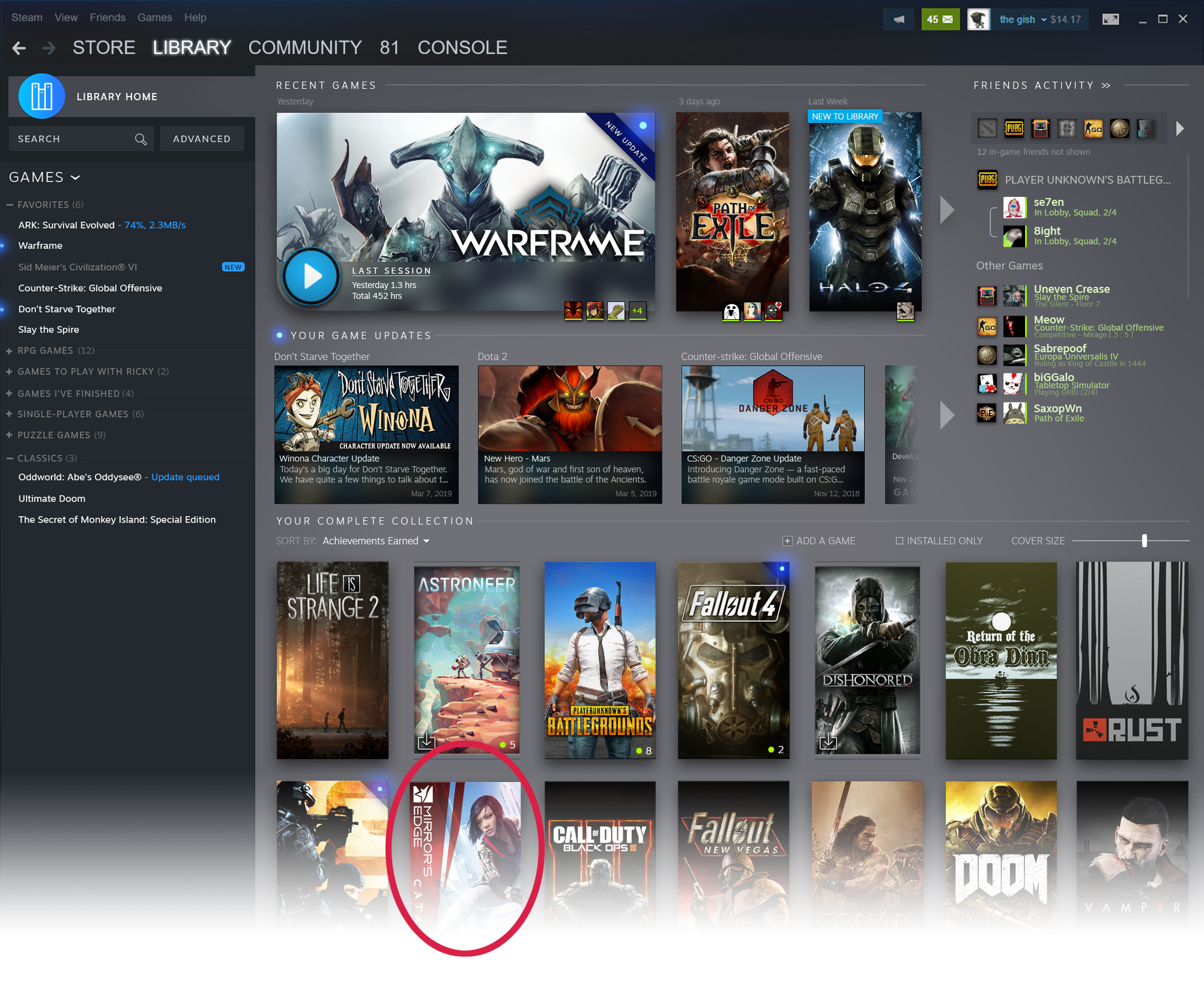 Blibliothèque steam mirror edge
