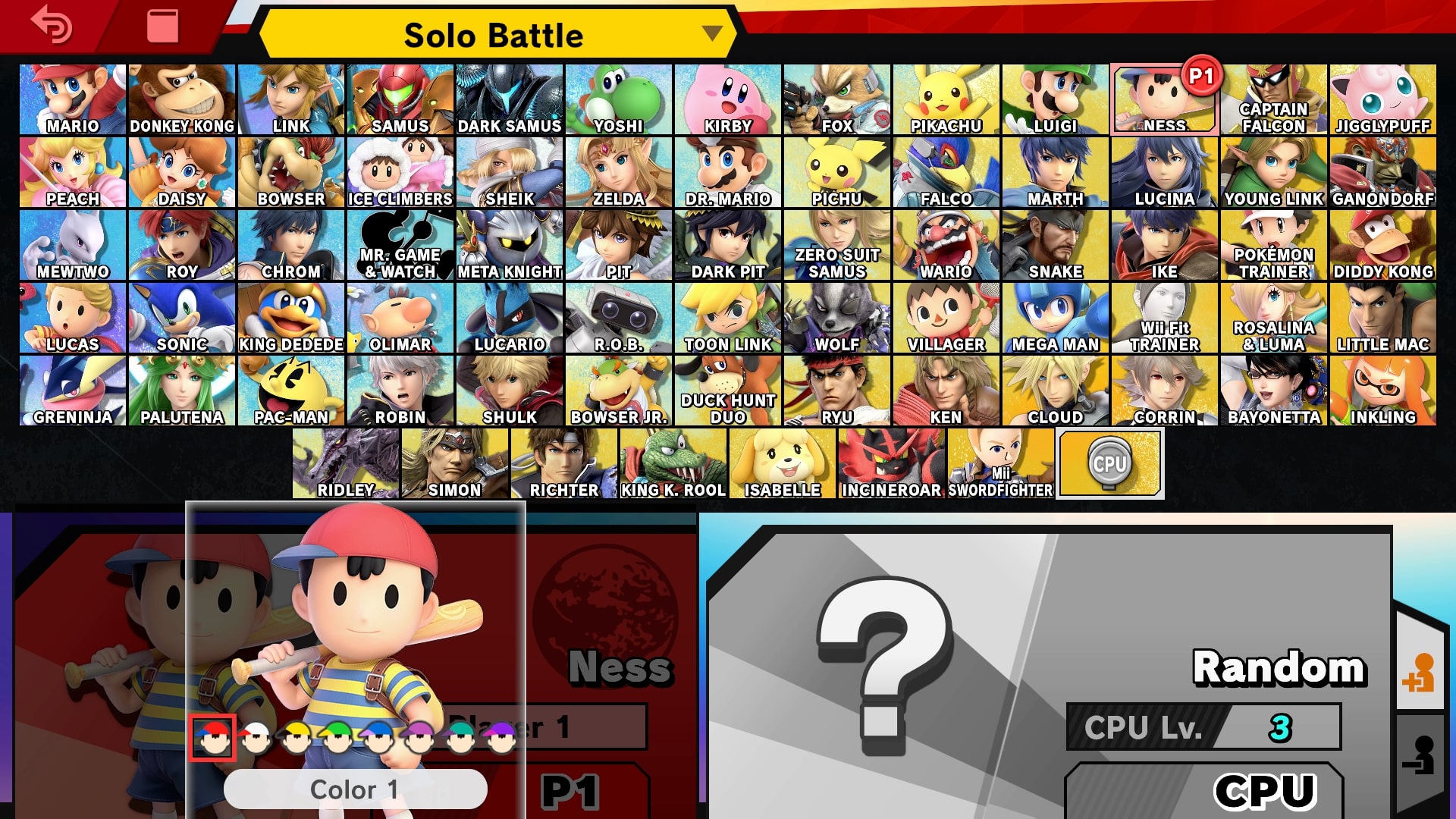 Test Super Smash Bros écran de sélection des personnages